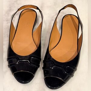 Hermes Patent Black Slingback Heels